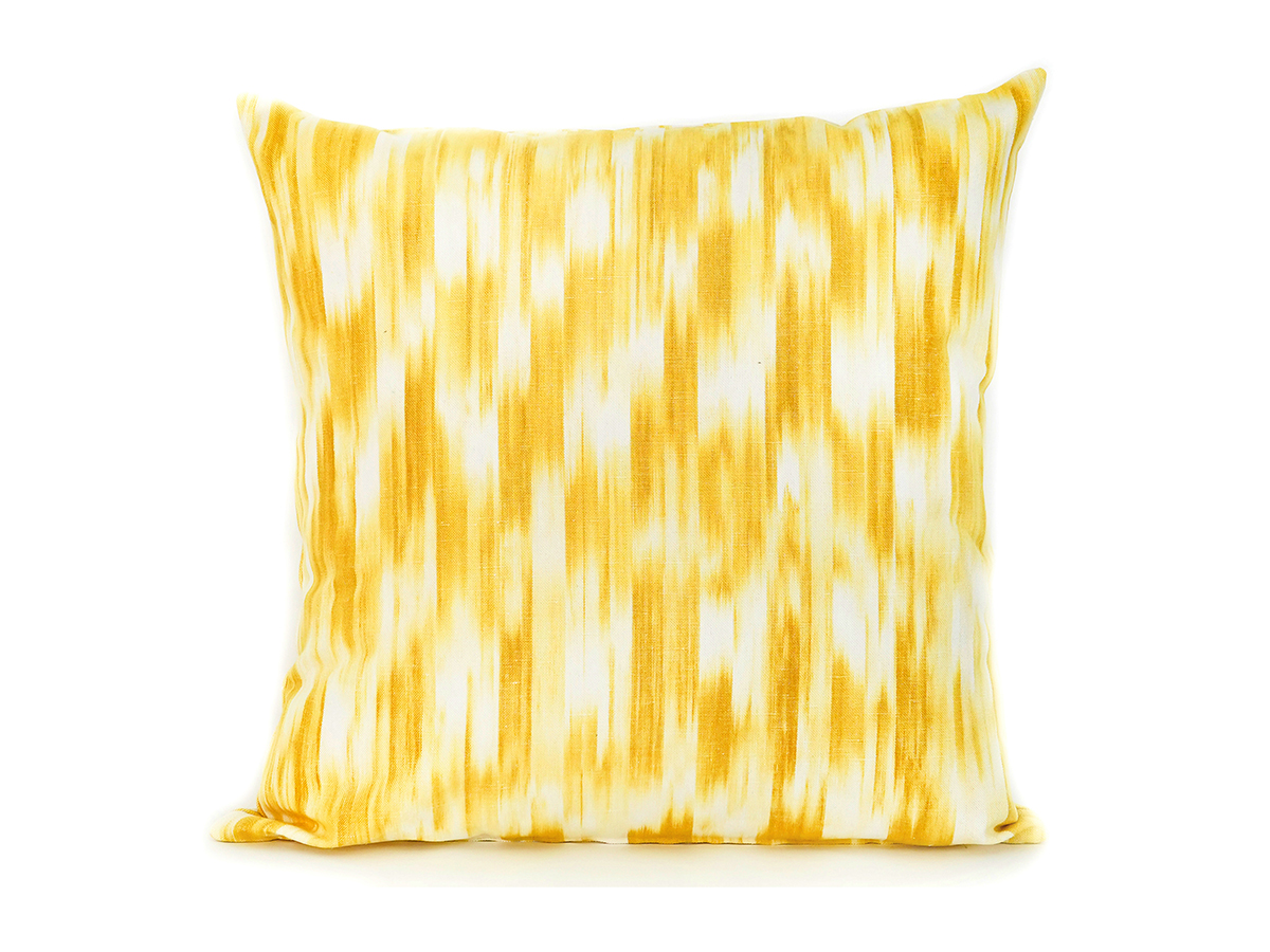 Cojín artesanal modelo 107 en color amarillo de Teixits Vicens, diseño de llengües tradicional