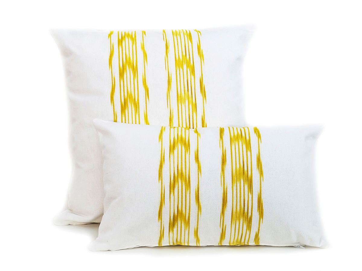 Mallorcan Ikat Fabric Cushion 235 Yellow - Image 2