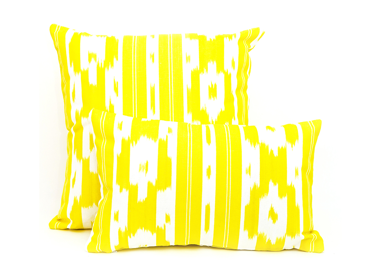 Mallorcan Ikat Fabric Cushion 104 Yellow - Image 2