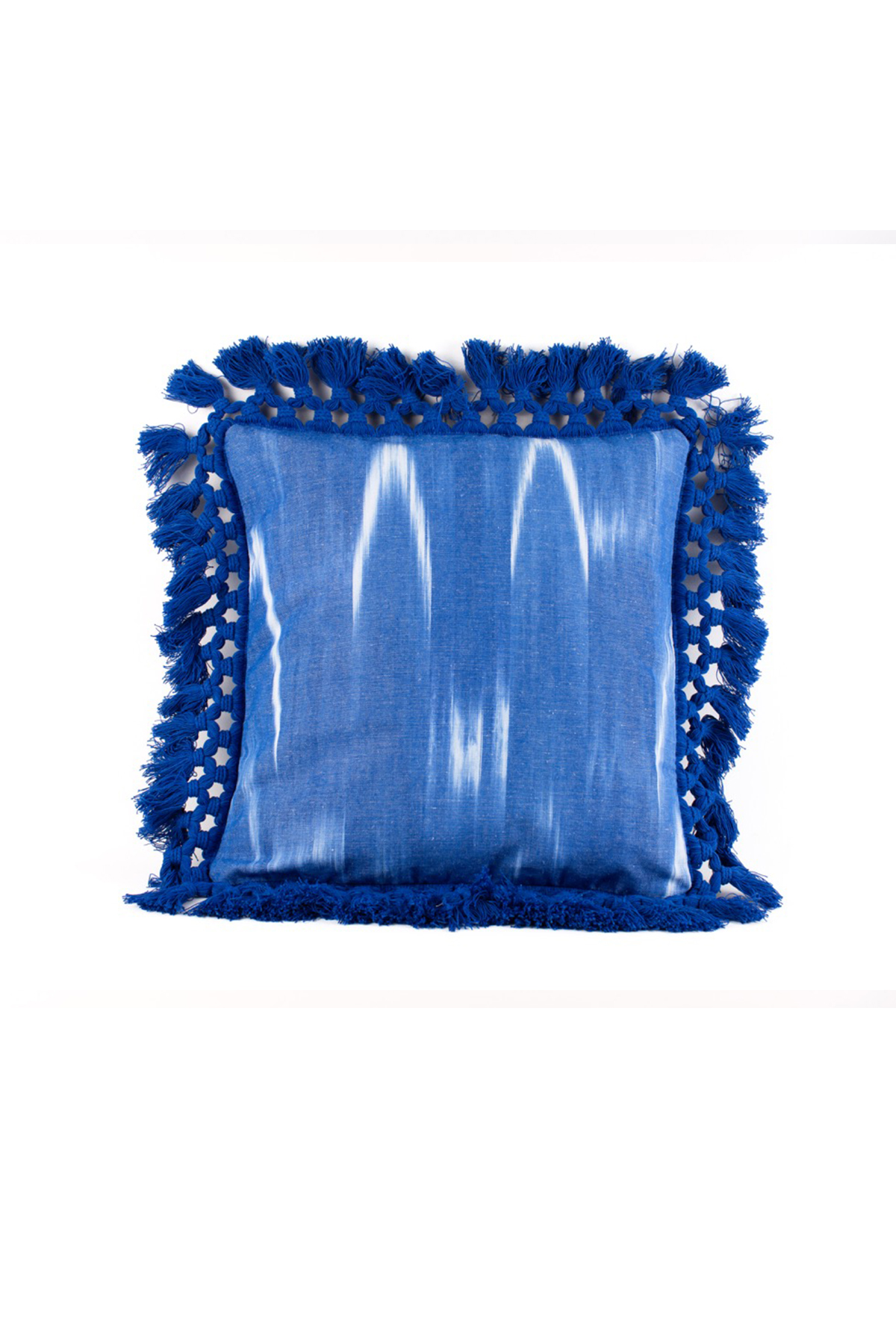 Cojín fleco tela Mallorquina ikat 101 Azul