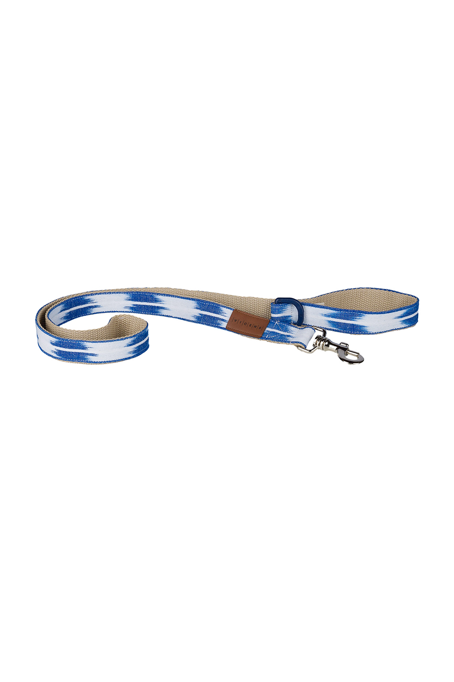 Correa para perro confeccionada con tela mallorquina ikat azul de Teixits Vicens