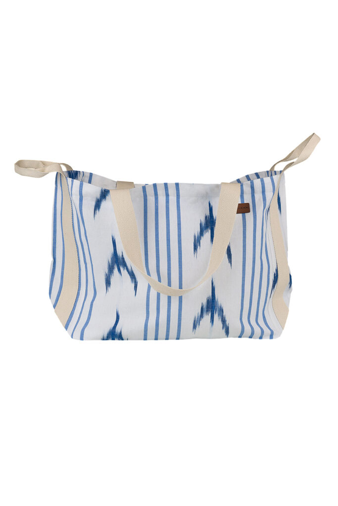 Bolsa de playa artesanal modelo 4 con tejido mallorquín de Teixits Vicens