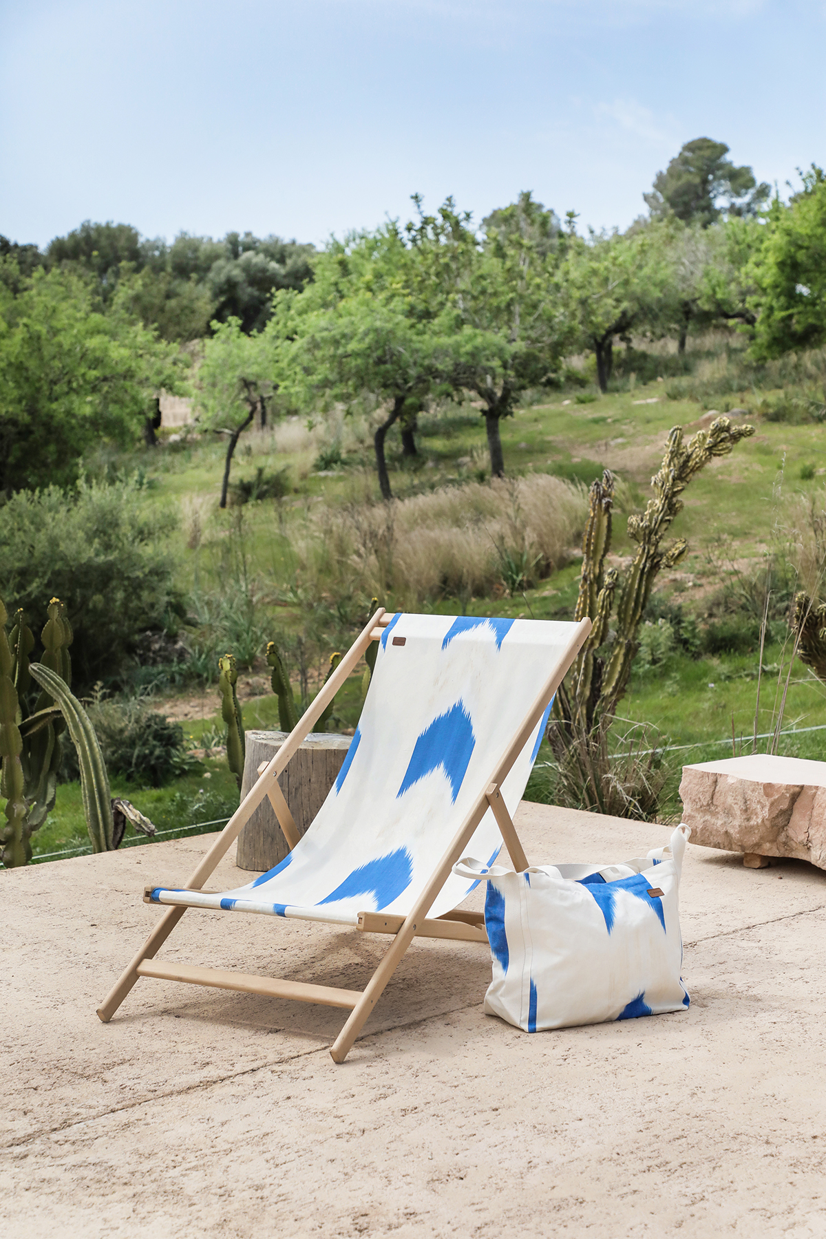 Mallorquinische Stoffhängematte Ikat 60 blau