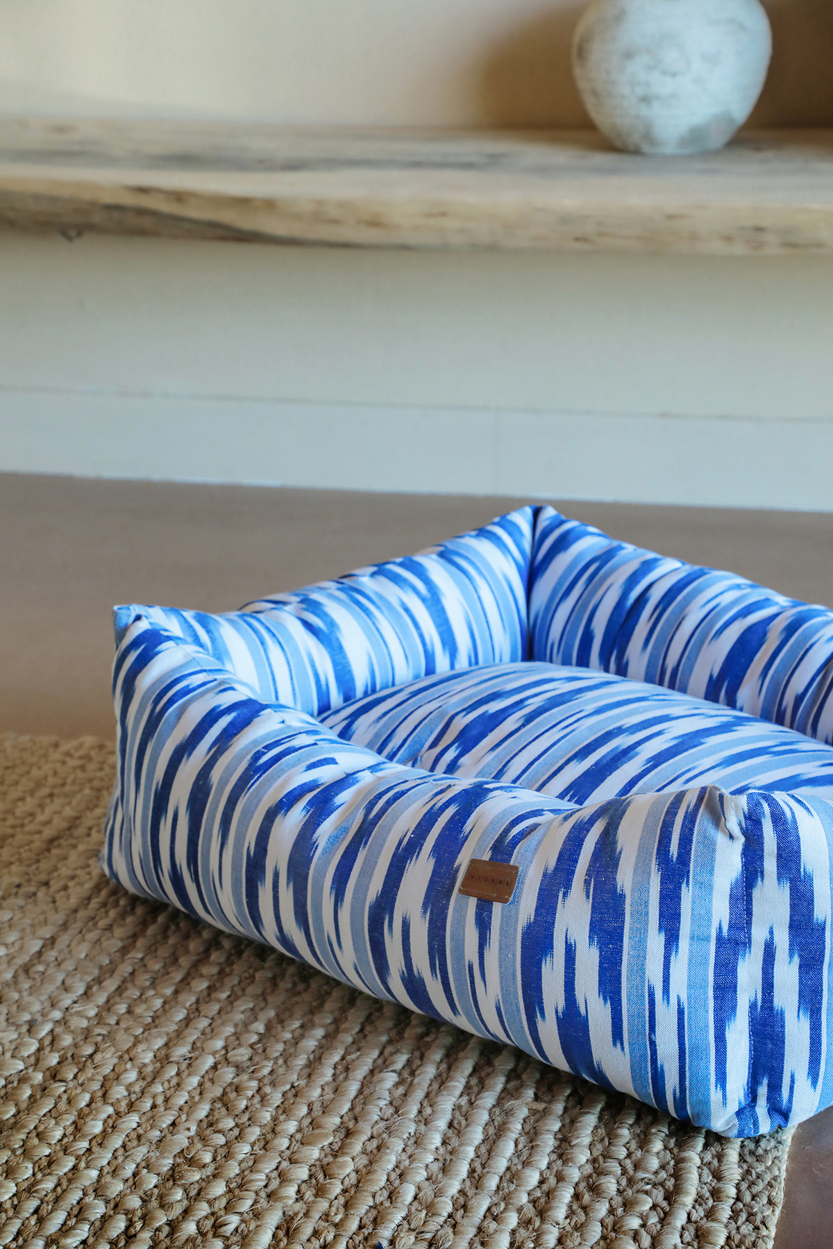 Hundebett aus mallorquinischem Stoff Ikat 109 Blau - Image 4