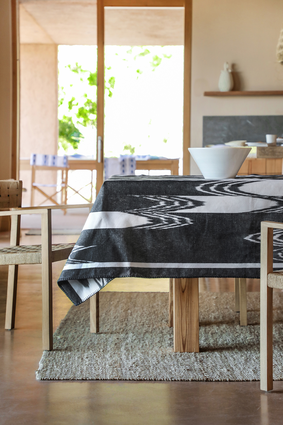 Stofftischdecke Handgenähtes Mallorca Stoff ikat 124 Schwarz - Image 2