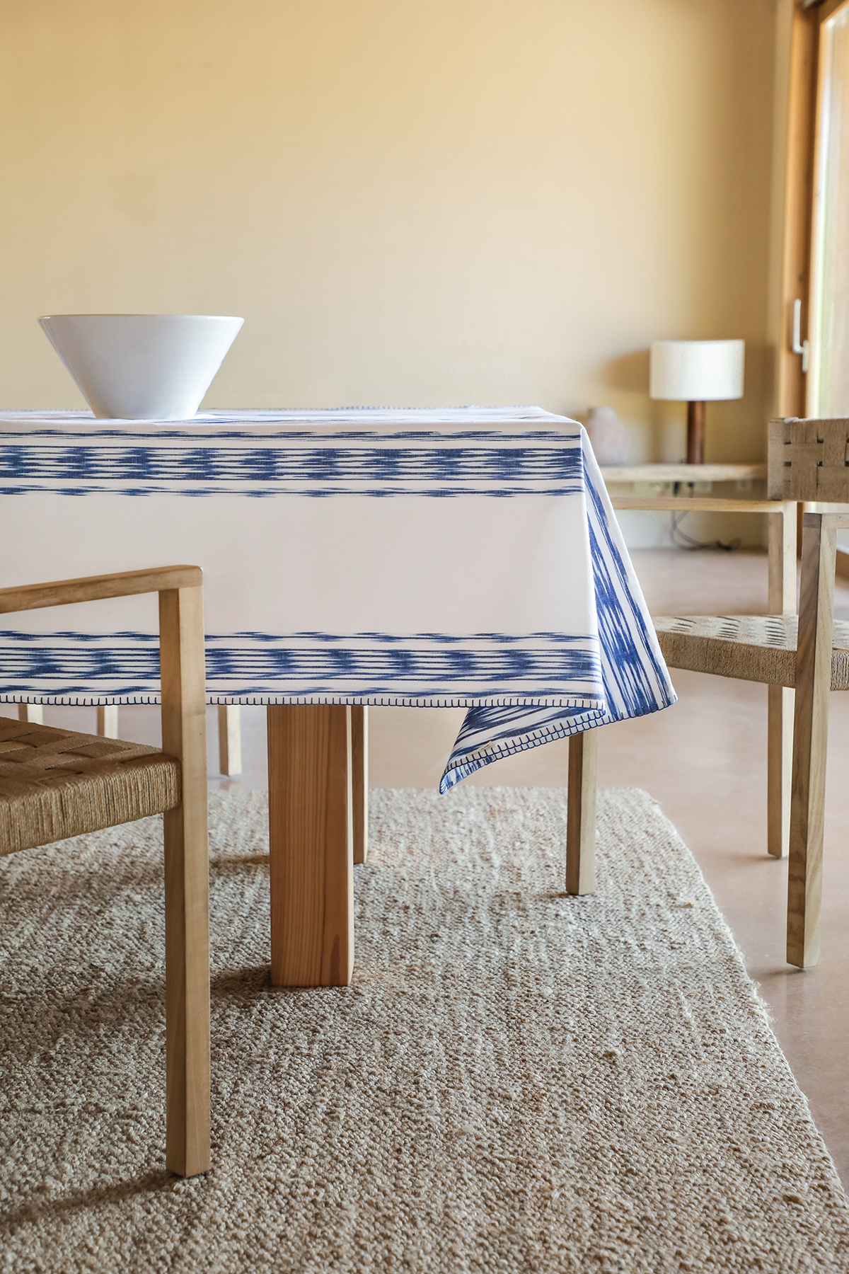 Stofftischdecke Handgenähtes Mallorca Stoff ikat 235 Blau