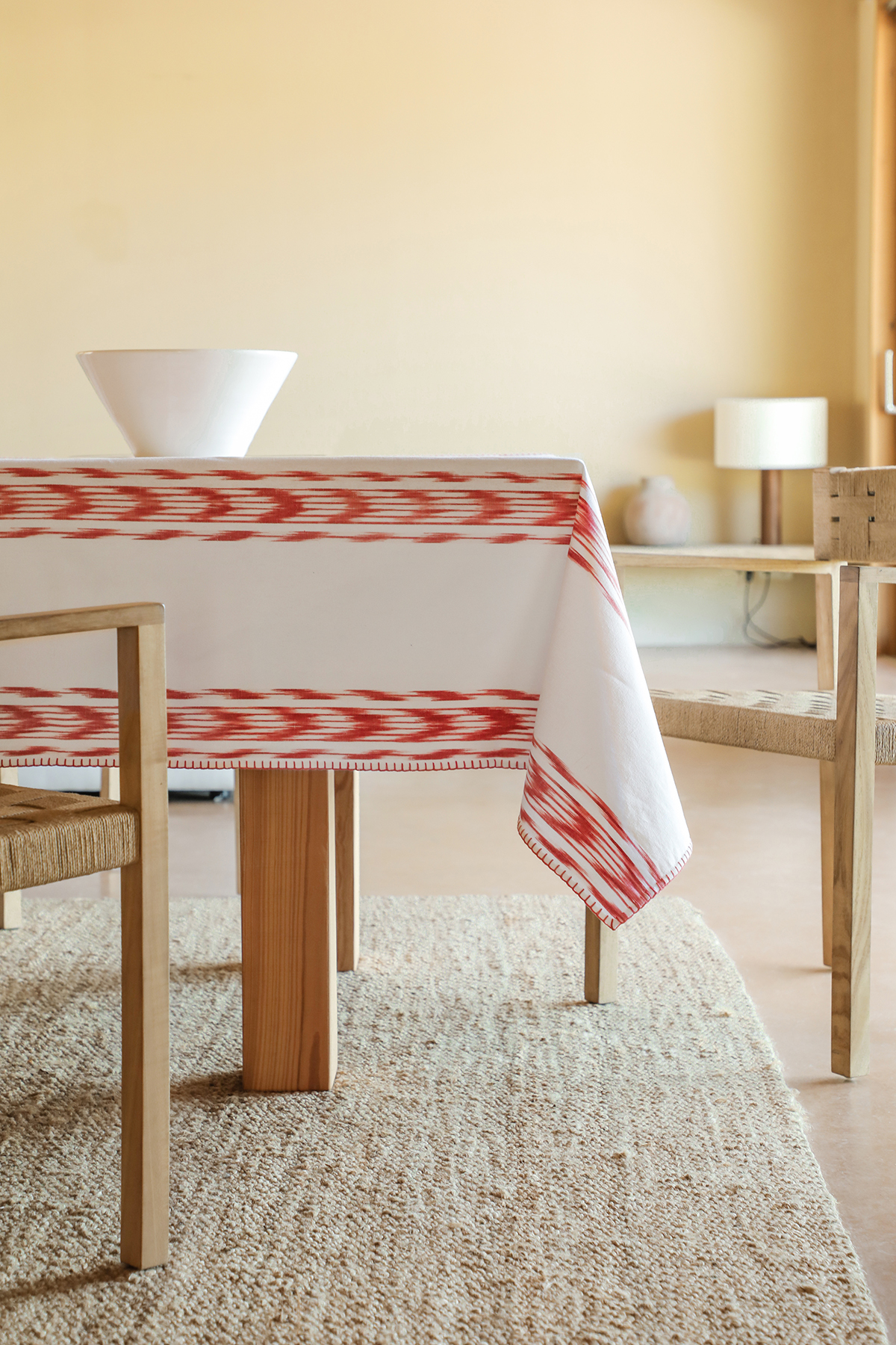 Stofftischdecke Handgenähtes Mallorca Stoff ikat 235 Dunkelrot