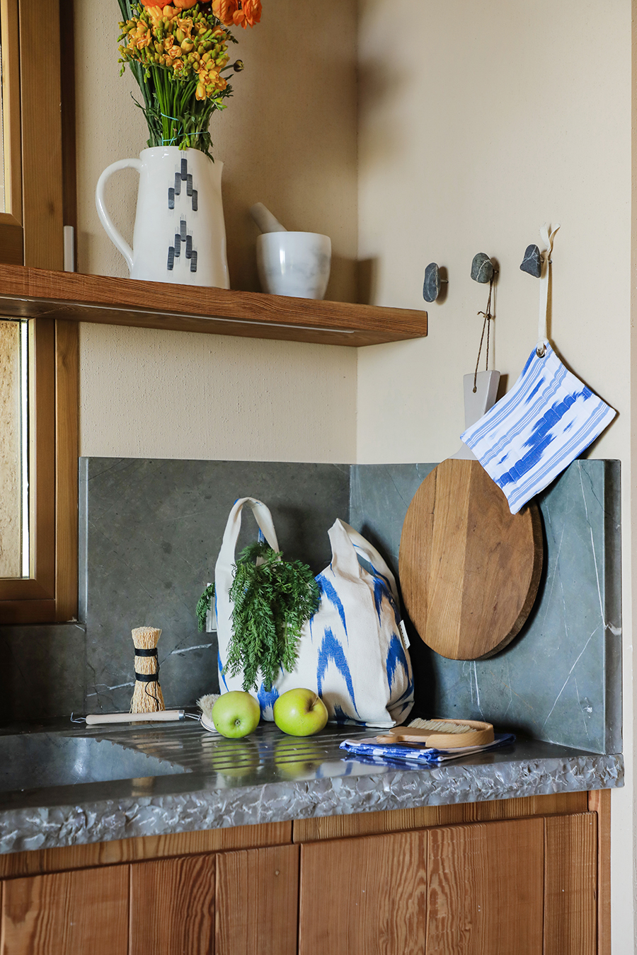 Bossa de compra de tela mallorquina ikat 61 blava - Imatge 4