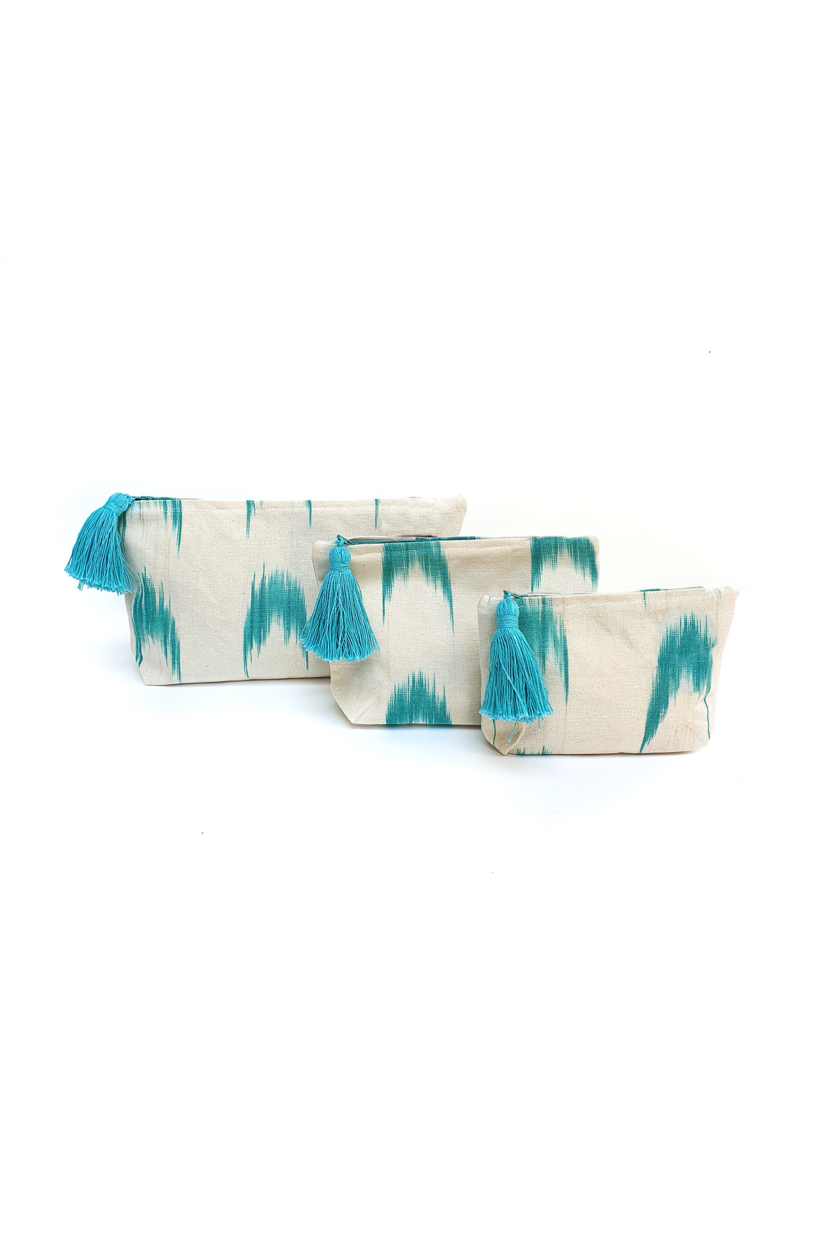 Necesser pompom tela Mallorquina ikat 61 Turquesa