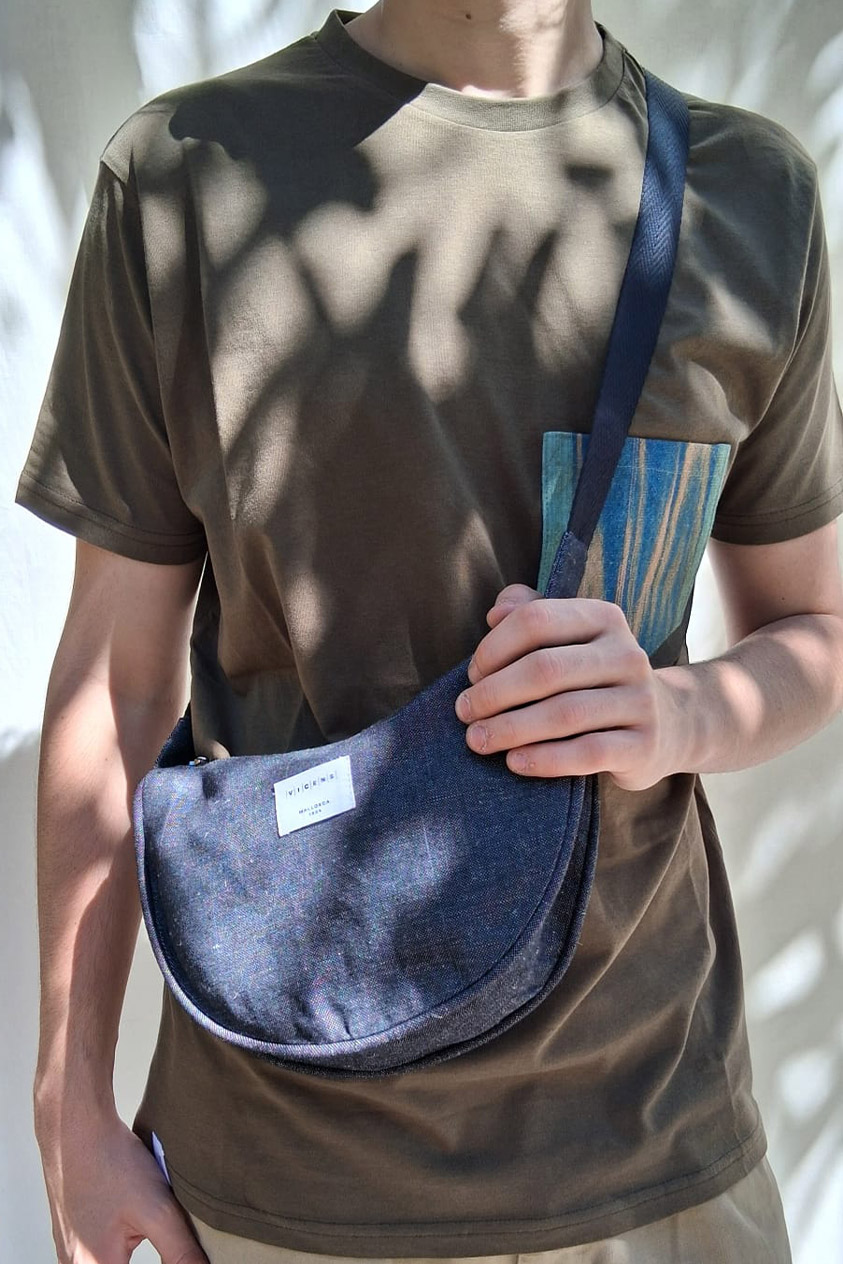 Bolso medialuna tela mallorquina 150 negro